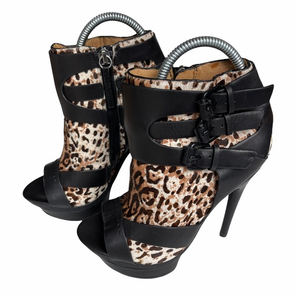 L.A.M.B. Dorrie Animal Print Real Fur Peep Toe High Heeled Booties Size 5.5 - Picture 5 of 12